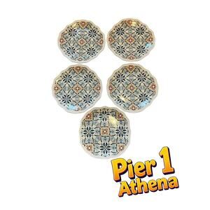 Athena Pier 1 Set Of 5 Salad Plates Blue White Mediterranean Style 8.75 inches